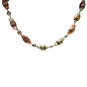 Boho Retro Beaded Necklace Wood Orange Green Beads Fashion Jewelry Women